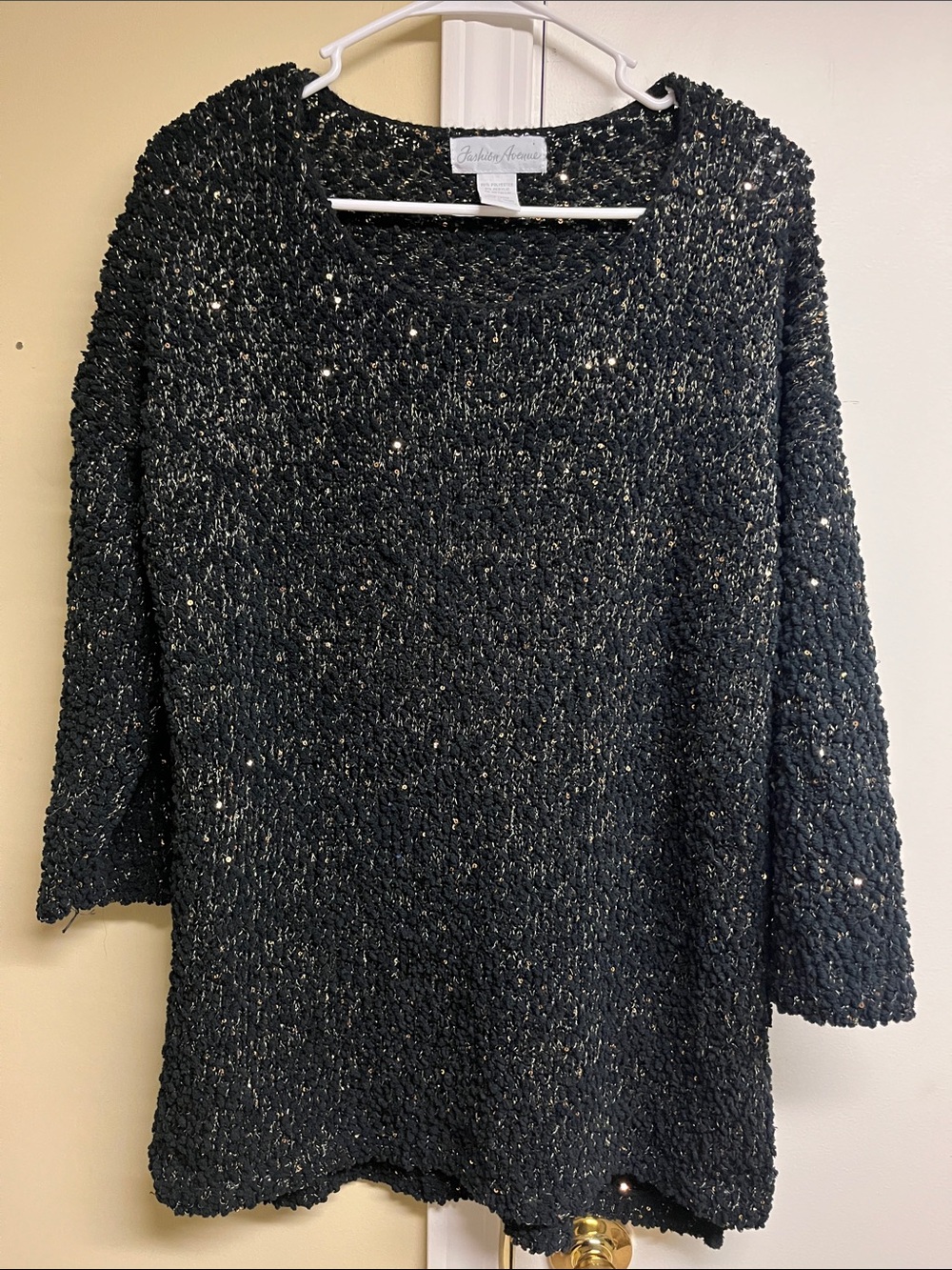 Black Textured Long Sleeve Knit Dress with Subtle Metallic Flecks
